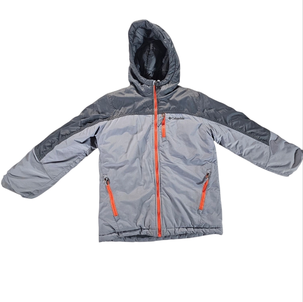Kids Columbia Gray Hooded Jacket with Orange Accents Size Small